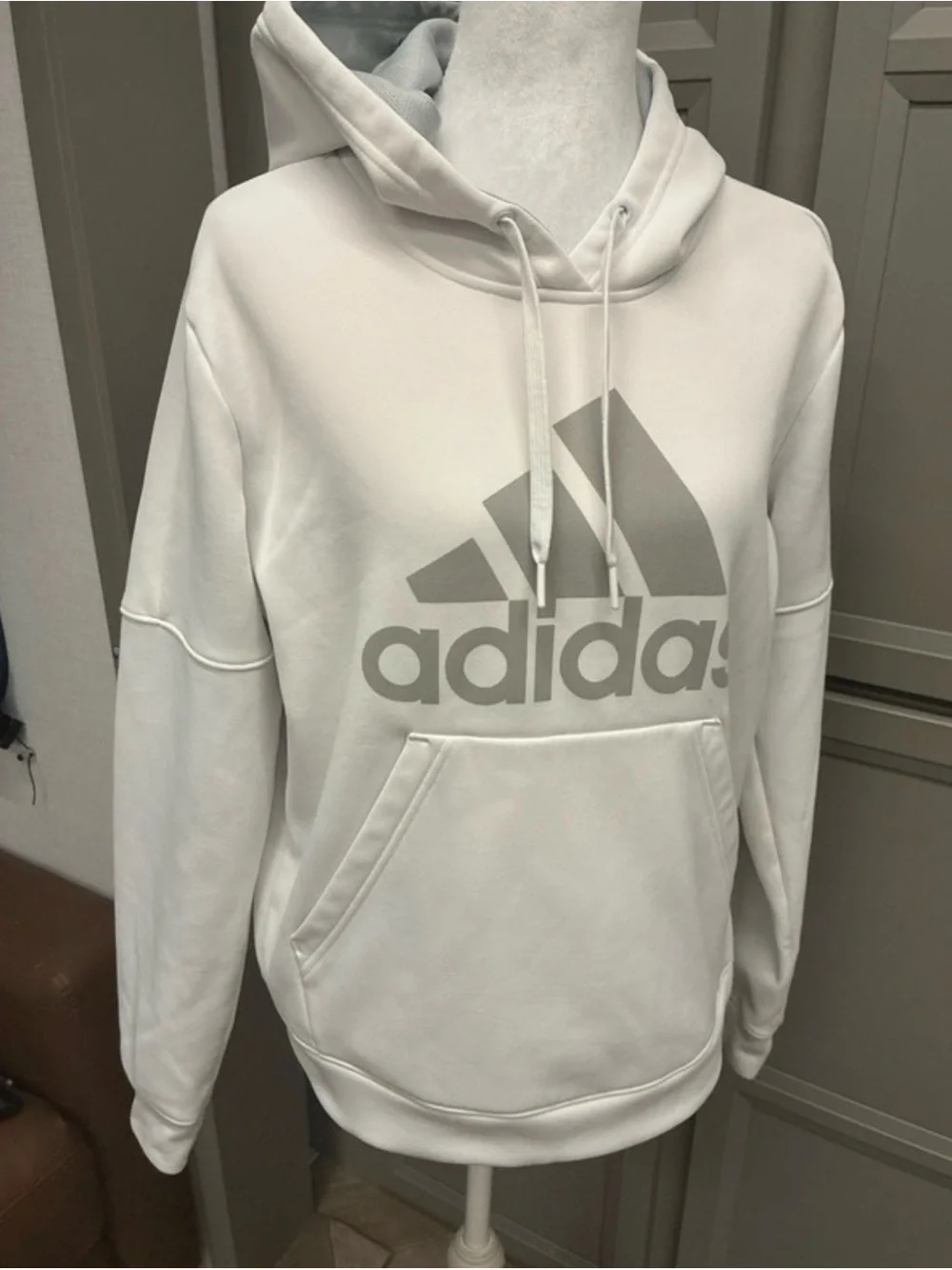 adidas Men’s White Pullover Hoodie with Gray Logo